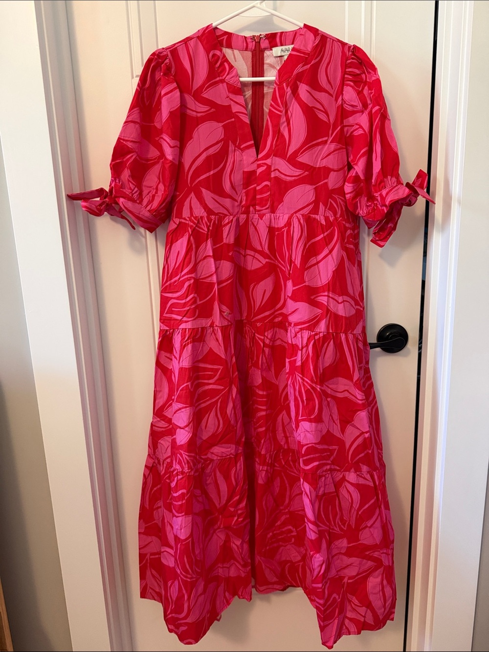New Avara Harriet Red Printed Tiered Midi Dress